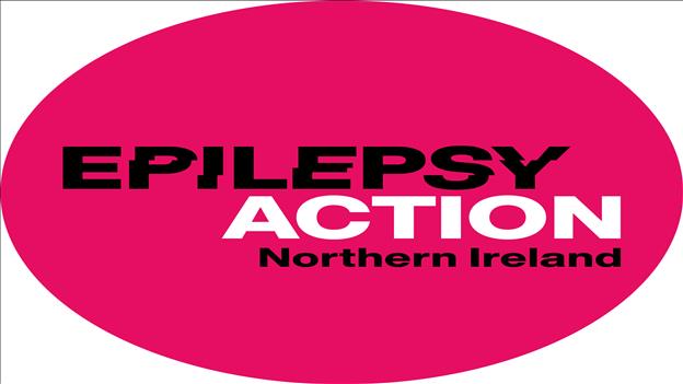 Pink circle with epilepsy action in black and white writing